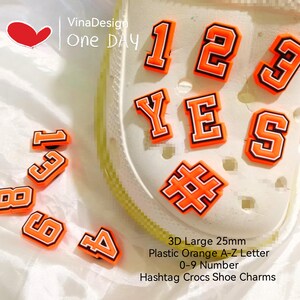Free Shipping 1 set 3D Large 25mm Orange A-Z Plastic Shoe Letter Charm 0-9 Number Charm Large Plastic Crocs Shoe Letter Hashtag Charm