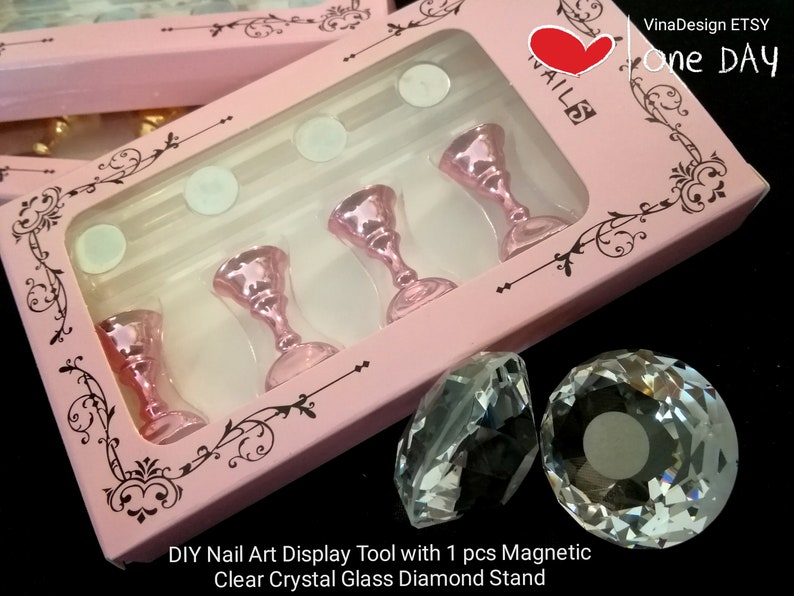 DIY Nail Art Holder Set W/1 Clear Crystal Glass Etsy