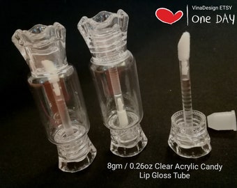 8gm / 0.26oz Acrylic Clear Candy Lip Gloss Tube Empty Transparent Lip Gloss Bottle Candy Shape Lip Glaze Tube Cutie Lip Gel Bottle Candy Box