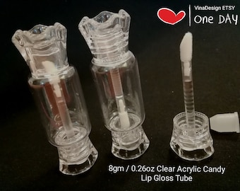 8gm / 0.26oz Acrylic Clear Candy Lip Gloss Tube Empty Transparent Lip Gloss Bottle Candy Shape Lip Glaze Tube Cutie Lip Gel Bottle Candy Box