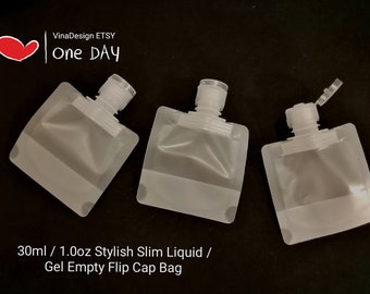 30ml / 1.0oz Stylish Slim Liquid / Gel Empty Flip Cap Bag Slim Plastic Bag Slim Liquid Storage Bag Small Gel Container Stylish Clear Bottle