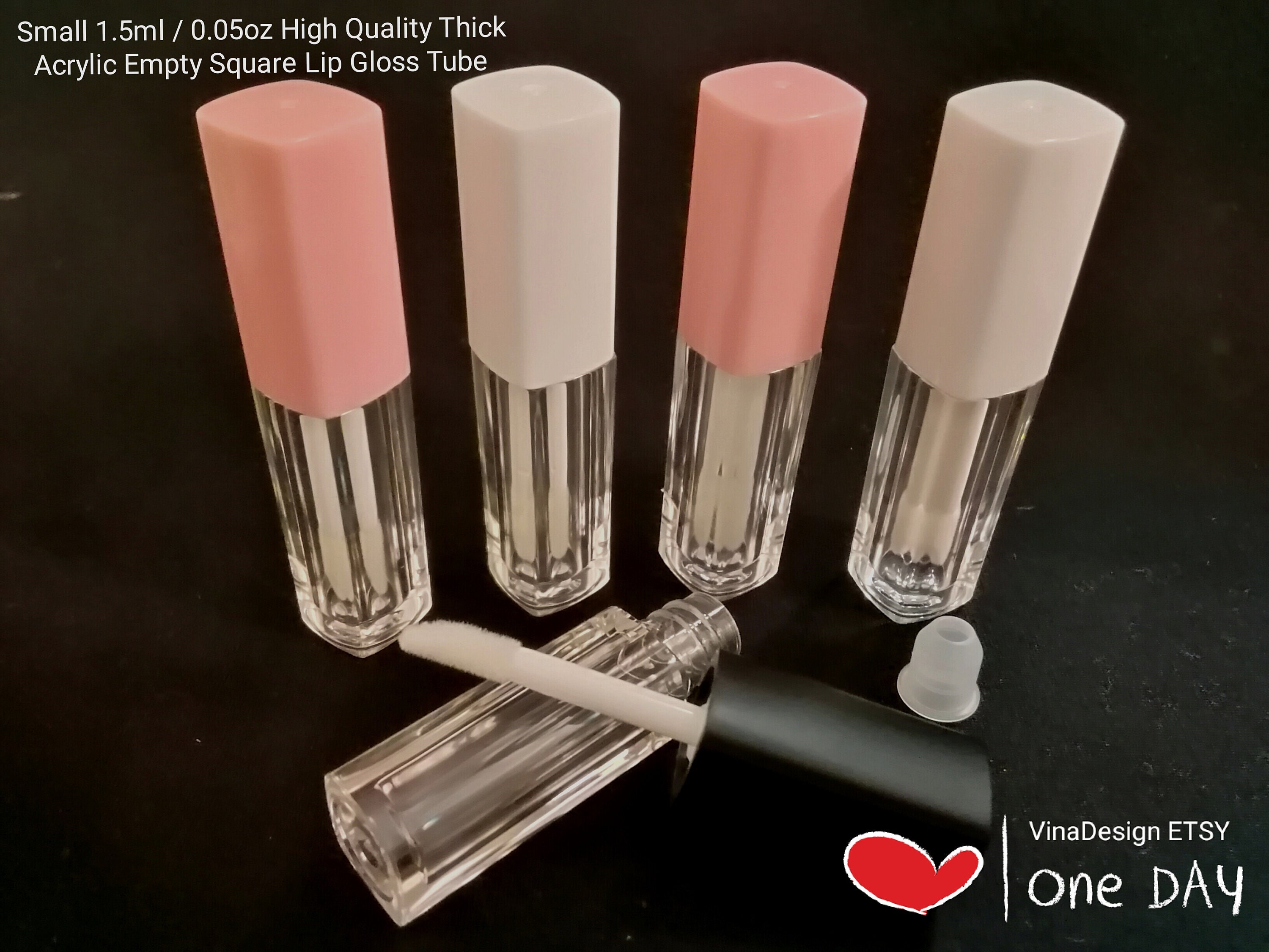 Small 1.5ml / 0.05oz High Quality Thick Acrylic Empty Black Square Lip Gloss Tube Square Pink Square Lip Glaze Tube White Square Lip Gloss