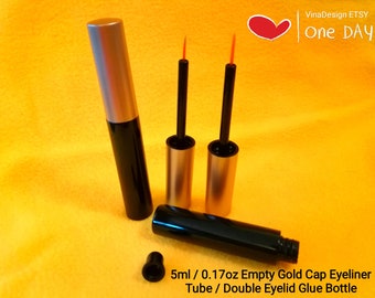 5ml Empty Gold Cap Eyeliner Tube Empty Double Eyelid Glue Bottle Eyelashes Growth Serum Bottle Small Eyeliner Bottle Eyelashes Glue Bottle