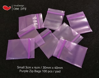 100 pcs Mini 3cmx4cm Purple Zip Bag Plastic Zip Bag Transparent Purple Polly Bag Thick Zip Bag Reusable Plastic Bag Tiny Parts Storage Bag