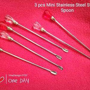 Mini Metal Powder Spoon Mini UV Glue Stirring Rod Digging Powder Spoon Glitter Spoon Long Handle Mini Spoon Cosmetic Packaging Tool DIY Tool