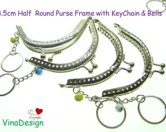 8.5cm Half Round Small Silver Purse Frame With KeyChain Silver Purse Frame Silver Half Round Purse Frame Sew On Purse Frame with Bell Bell