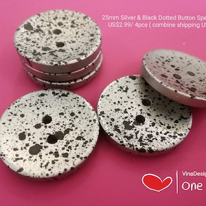 25mm Silver and  Black Dotted Button Plastic Silver Button Round Silver Button 2 Hole Black Dot and Silver Button On Sales Silver Button