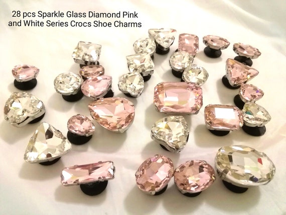 28 Pcs Pink / White Series Diamond Crocs Shoe Charm Set Glass 