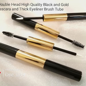6ml Double Head Black and Gold Mascara & Thick Brush Eyeliner Tube Long Black Mascara Tube Thick Brush Eyeliner Tube Long Gold Eyeliner Tube