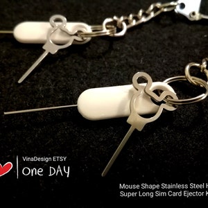 Mouse Shape Stainless Steel Hard and Super Long Sim Card Opener Keychain Sim Card Tray Ejector Sim Card Open Needle Long Sim Card Ejector