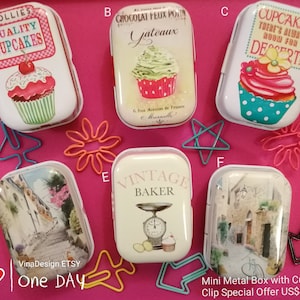 Mini Metal Storage Box with Cute Paper Clip Small Metal Container Mini Tin Box Paper Clip Small Metal Case Flower Paper Clip Christmas Gift