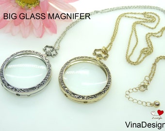 Vintage Look Magnifier Necklace Glass Magnifier Glass Pendant Magnifying Necklace Metal Magnifier Necklace Magnifying Pendant Christmas Gift