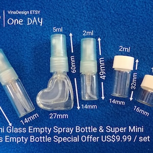 7.99/set 1-5ml Assorted Empty Glass Spray Bottle 5 pcs Super Mini Empty Glass Bottle Sample Empty Bottle Heart Shape Spray Bottle 1ml Bottle