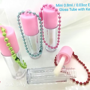 0.8ml / 0.03oz Mini Empty Pink Lip Gloss Tube w/ Keychain Lip Moisturizer Bottle Small Lip Gloss Container Serum Mini Bottle Lip Gel Bottle