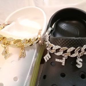 1 pcs High Quality Thick Cuban Style Metal Diamond Chain w/ Diamond Shoe Letter Charm Diamond Cuban Shoe Chain Personalised Crocs Shoe Chain