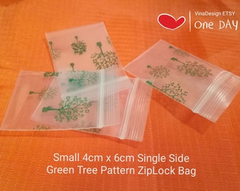 20/50/100 pcs 4cm x 6cm Green Tree Pattern Zip Bag Tree Plastic Zip Bag Super Thick Reusable Poly Bag Green Powder Storage Bag Small Zip Bag