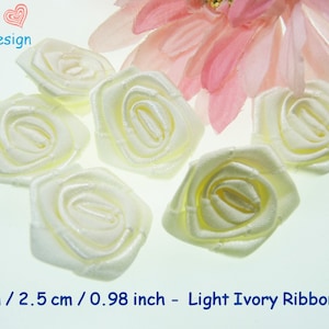 25mm Satin Rose Flower Ivory Satin Rose Flower Ribbon Rose Ivory Rose Small Ribbon Rose 1 inch Light Ivory Rose Flower Small Ribbon Flower