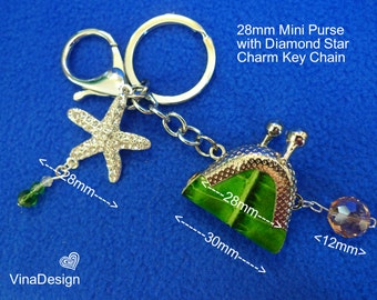 28mm Super Mini Green Purse Key chain Cute Bag Charm Mini Purse Keychain Doll Purse Cute Hanging Charm Crystal Keychain Christmas Gift idea