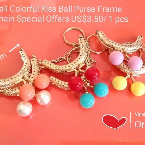 Small 5cm Colorful Kiss Ball Purse Frame W/ Keychain Small Half Round Gold Purse Frame Small Sew On Purse Frame w/ keychain Doll Purse Frame