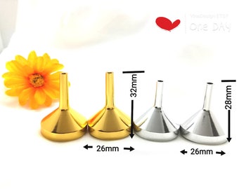 2 pcs Small Metal Funnel Small Gold Metal Funnel Small Silver Metal Funnel Small Liquid Funnel Perfume Metal Funnel Reusable Funnel Tool