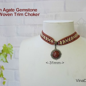 20mm Red Agate Stone Lace Choker Agate Gemstone Choker Agate Choker Red Woven Choker Birthday Gift idea Below 15 dollar Mother&#39;s Day Gift