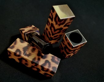 DIY 12.1 Leopard Pattern Square Empty Magnetic Buckle Lipstick Tube Leopard Lipstick Tube Square Leopard Lipstick Bottle Gold Lipstick Tube