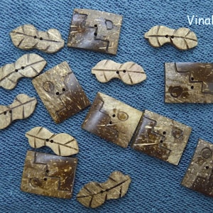 Rectangular Coconut Button Leaf Shape Wooden Button Button Coconut Shell Button Natural Coconut Button Wood Button Carved Coconut Button