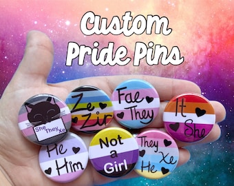 Custom LGBTQ+ Pride and Pronoun Pins | Neopronouns | Obscure Flags | 1.25” inches Pin Back Buttons