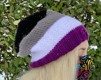 Asexual Pride Handknit Slouchy Beanies| LGBTQ+ Pride Flag | Ace Hats for Teens & Adults | Subtle Queer Toques
