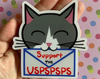 Support the USPS Cat Clear Waterproof Sticker | Water Bottle Sticker | Punny Decal