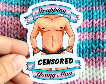 NSFW Strapping Young Man Transgender Pride Waterproof Sticker| Trans Masc | LGBTQ+ Funny Meme Decals
