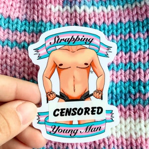 NSFW Strapping Young Man Transgender Pride Waterproof Sticker| Trans Masc | LGBTQ+ Funny Meme Decals