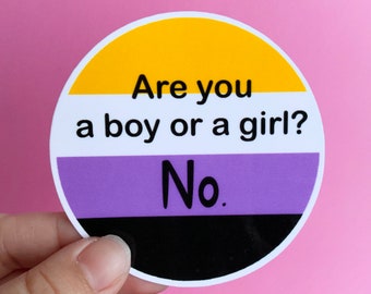 Nonbinary Pride Are you a boy or a girl? No.| Non-Binary Flag Sticker | LGBTQ+ Water Resistant Stickers | Funny Queer Memes