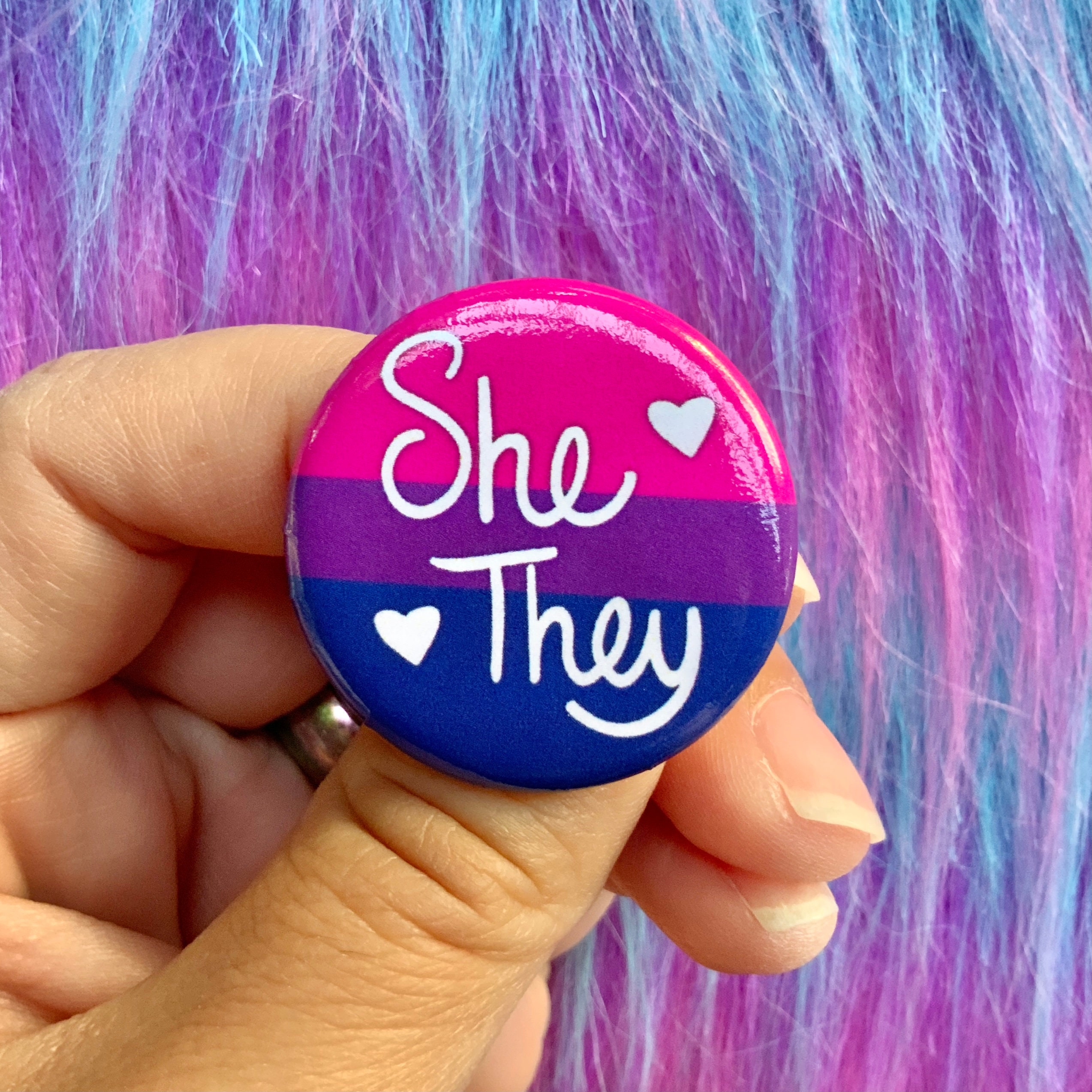 Bisexual Pride Flag Pronoun Pin Back Button They/She Etsy