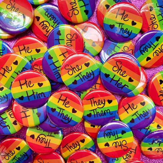 BULK SET of Rainbow LGBTQ Pride Flag Pronoun 1.25 Inch Pin Etsy