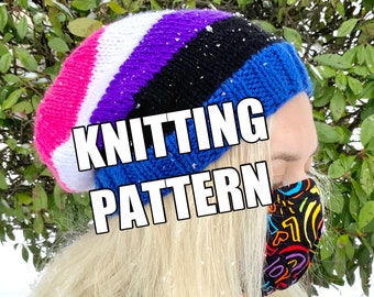 Genderfluid Pride Beanie KNITTING PATTERN | Digital PDF Only | Lgbtq+ Flag Knit Hat