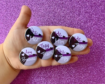 Demisexual Pride Flag Pronoun Pin Back Button| She/They| They/Them| She/Her| He/Him | He/They | Any Pronouns