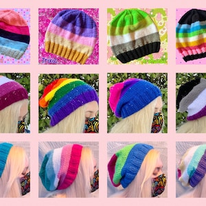 LGBTQ+ Pride Handknit Slouchy Beanies| Toques |Abrosexual | Sapphic| Polysexual | Bisexual | Asexual| Pansexual | Lesbian| Trixic| Aromantic