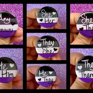Asexual Pride Flag Pronoun Pin Back Button| She/They| They/Them| She/Her| They/She | He/Him | He/They | Any Pronouns | Ace Badges