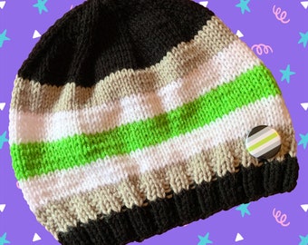 Agender Pride Handknit Slouchy Beanie | Subtle LGBTQ+ Flag Toques | Hat for Adults/Teens