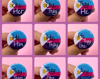Polyamorous Pride Flag Pronoun Pin Back Button| She/They| They/Them| She/Her| They/She | He/Him | He/They | Any Pronouns | New Polyam Flag