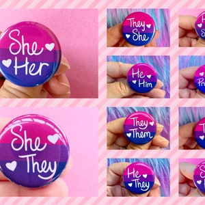 Bisexual Pride Flag Pronoun Pin Back Button | They/She | They/He | They/Them | She/They | He/They | She/Her | He/Him |