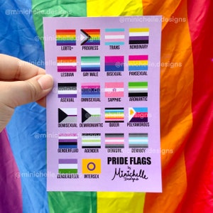 Guide des drapeaux de fierté LGBTQ+ | Aide-mémoire | Impression d'art 4 x 6 po. | 4 x 6 pouces | Graphique des homosexuels | Petite oeuvre d'art murale |