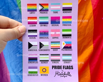 LGBTQ+ Pride Flags Guide | Cheat Sheet | 4x6” Art Print | 4x6 inches | Queer Chart | Small Wall Art |