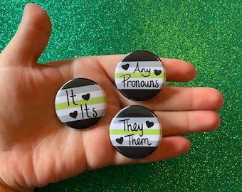 Agender Pride Flag Pronoun 1.25” inch Pin Back Button| They/Them | Any Pronouns | It/Its