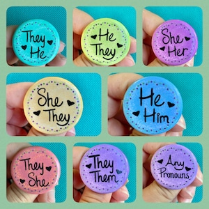 Floral Pronoun Pin Back Button | They/Them | She/They | He/They | She/Her | He/Him | Any Pronouns | Cottagecore Flagless Pronoun Pins
