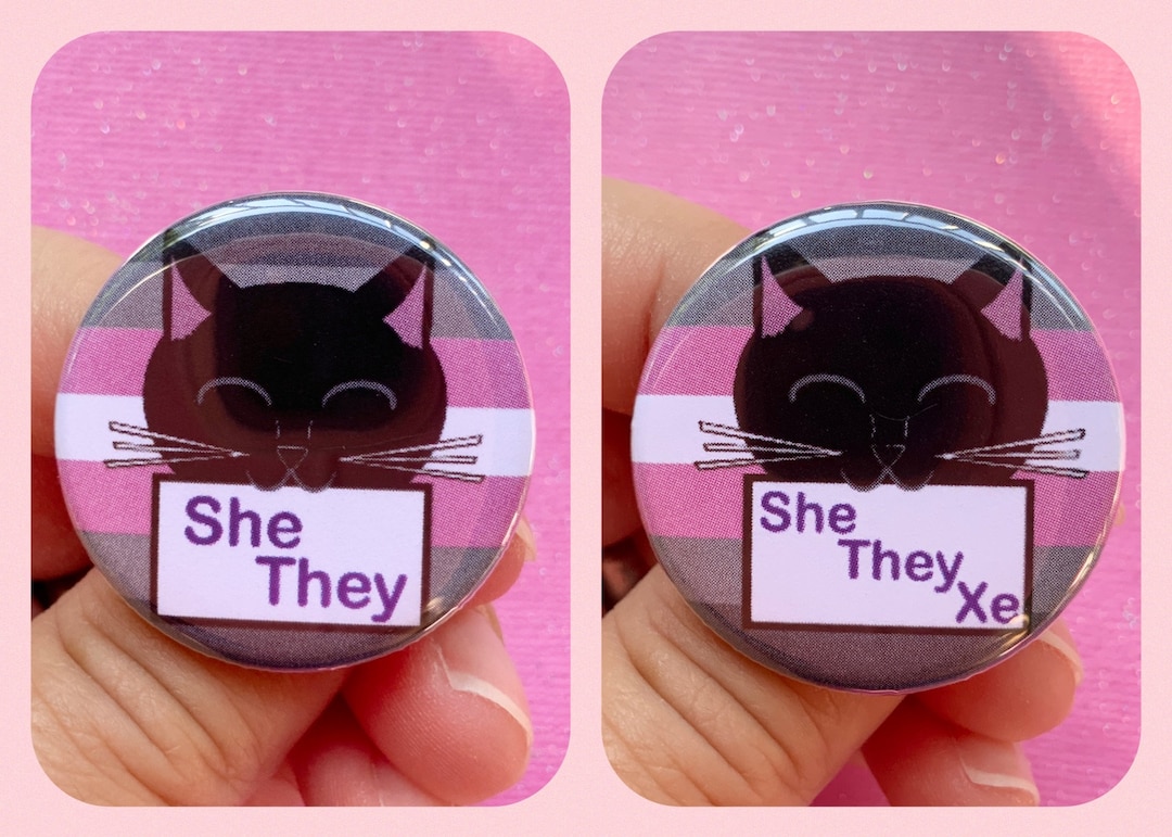 Kitty Cat Demigirl Pride Flag Pronoun 1.25 Inch Pin Back Button She