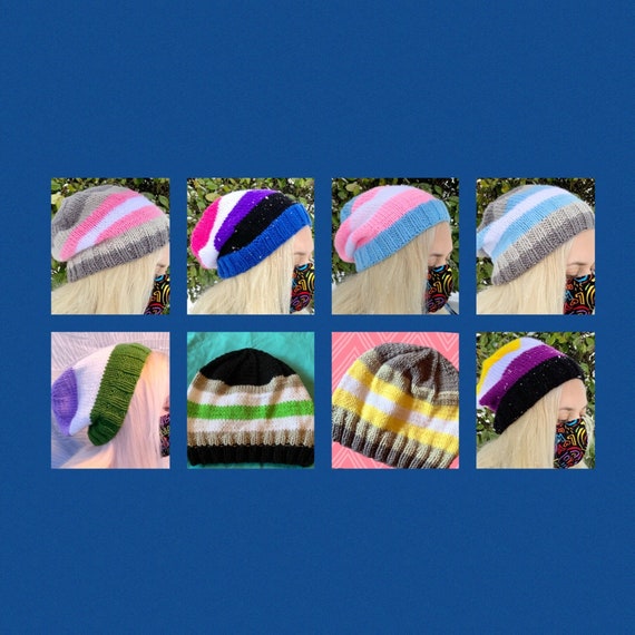 LGBTQ+ Pride Handknit Slouchy Beanies| Demigirl| Demiboy| Genderfluid| Non-binary| Transgender| Agender | Demigender | Genderqueer