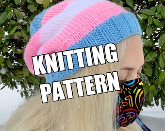 Trans Pride Beanie KNITTING PATTERN | Digital PDF Only | Lgbtq+ Flag Knit Hat