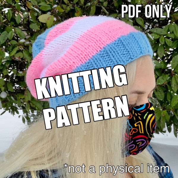 Trans Pride Beanie KNITTING PATTERN | Digital PDF Only | Lgbtq+ Flag Knit Hat